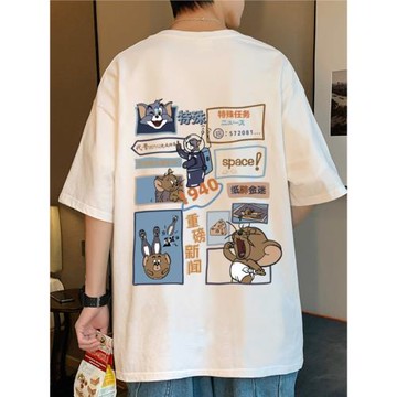 港風純棉短袖T恤男夏季新款上衣服青少年半袖男生ins潮牌寬松體恤