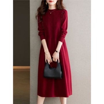 女士內搭中長款秋冬毛衣洋氣質打底衫針織連衣裙子配大衣過膝長裙