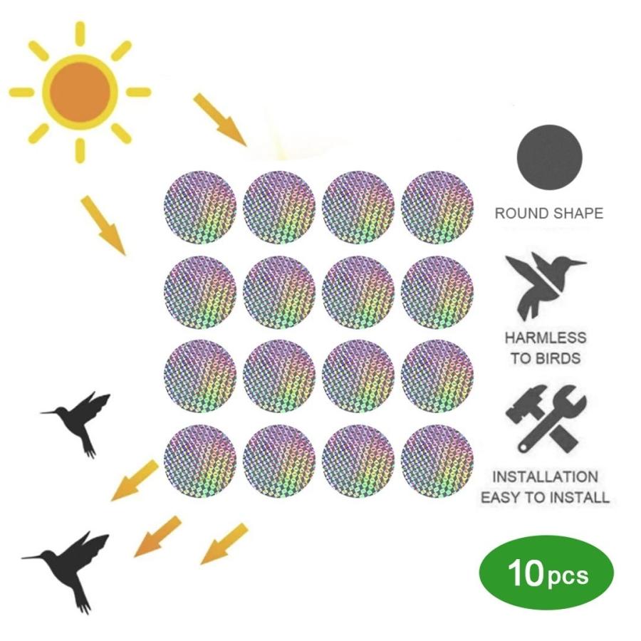 鳥よけ 丸 シール レインボー 10枚セット 防虫 虫よけ 反射シール ベランダ 玄関 ハト避け 予防 畑 バード  防鳥 カラス対策 からすよけ 家庭菜園 農業用品 資材