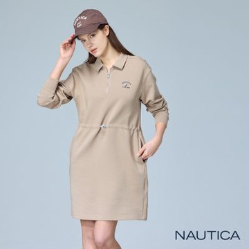 Nautica女裝 拉鍊式門襟抽繩連身裙-卡其色