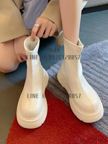 白色瘦瘦短靴女加絨保暖松糕厚底ins潮騎士切爾西靴【雲木雜貨】