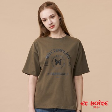 ET BOîTE 箱子 BLUE WAY – 美式蝴蝶洗舊落肩短TEE(軍綠)