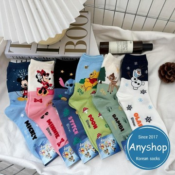 Anyshop韓國襪 迪士尼卡通襪 卡通襪 米奇 米妮 維尼 史迪奇 韓國襪 迪士尼  韓國襪子 中筒襪 22902