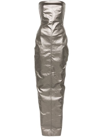 Rick Owens - coated denim maxi dress - women - Cotton/Rubber/Polyester/Polyamide/Elastane - 38 - Grey