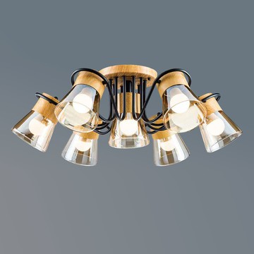 木紋烤漆琥珀色玻璃半吸頂燈 36-60741