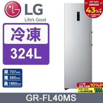 LG樂金324公升WiFi變頻直立式冷凍櫃 精緻銀(GR-FL40MS)