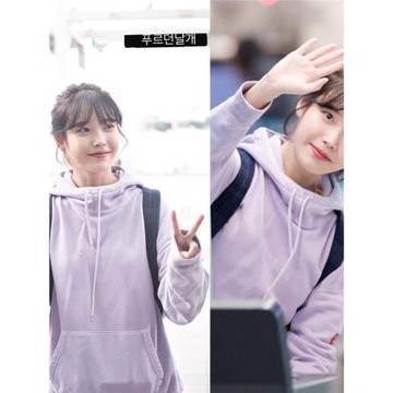 IU李知恩明星同款紫色上衣連帽寬松字母刺繡長袖加絨加厚衛衣女