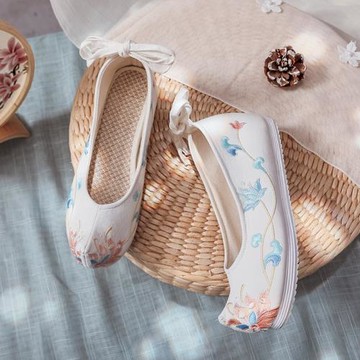 清倉【不退換】漢服鞋女古風內增高繡花鞋布鞋民族風千層底單鞋