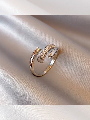 創意設計戒指女時尚個性開口戒韓版高級感碎鉆微鑲素圈指環ins潮
