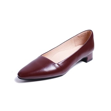 KOKKO氣質拼接感柔軟粗跟包鞋酒紅色