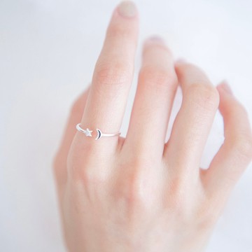星星月亮925純銀戒指 可調式戒指