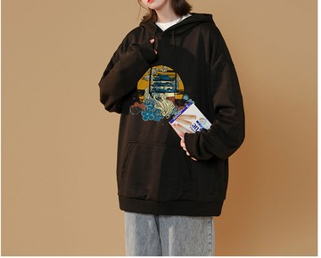 FINDSENSE X  男女情侶學生款寬鬆印花連帽衛衣上衣