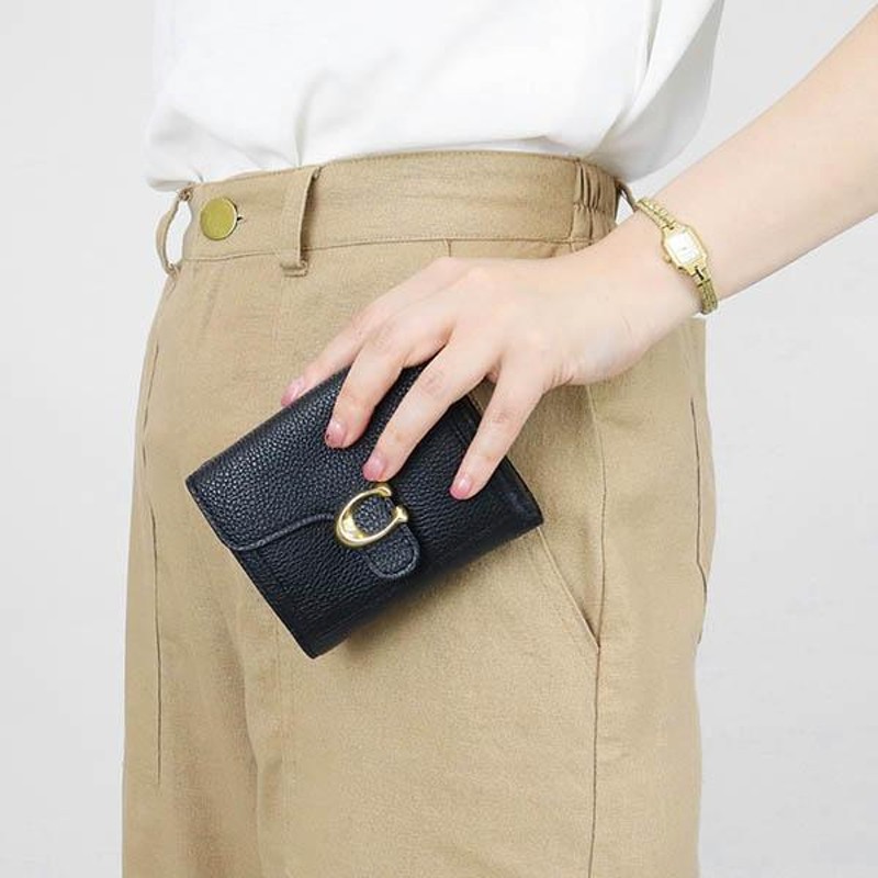 ☆新品☆ 【コーチ】 折財布 二つ折り 黒 レディース 76527 ブランド コーチ 二つ折り財布 COACH 財布 レディース Cバックル レザー