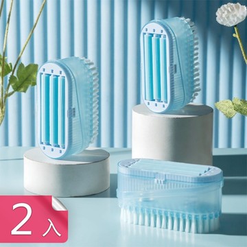 【荷生活】快速起泡瀝水通風防滑肥皂盒 細密刷毛輕鬆去污帶滾輪洗衣刷-2入組