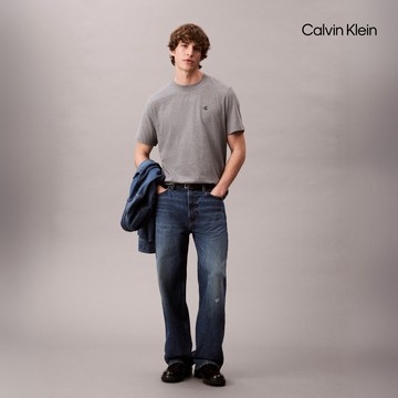 【Calvin Klein】 CK 刺繡 Monogram 標誌寬鬆 T 恤 灰色