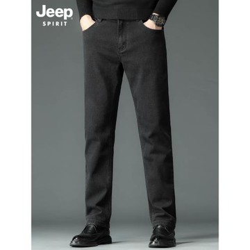 吉普黑色牛仔褲男春秋季寬松直筒休閑褲2025新款加絨加厚男士褲子