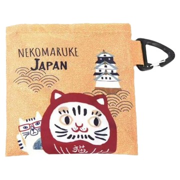 kUSUgURU JAPAN 日本眼鏡貓 日本限定觀光主題系列 防潑水環保袋 購物袋 手提袋 收納袋 附掛鈎 達摩&貓澤  橘黃色  尺寸約24cm×18cm×43cm