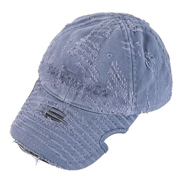 BALENCIAGA 巴黎世家 719281 Laser Destroyed 刷破棉質棒球帽.水洗藍
