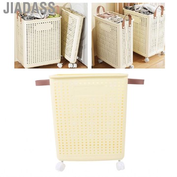 Jiadass 可折疊大號洗衣籃可折疊晾衣籃帶輪子便攜式分類架用於家庭浴室臥室走廊毯子（L）