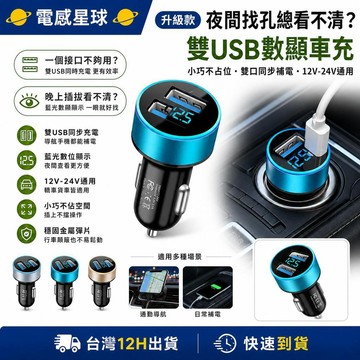 隔日到貨 汽車改裝推薦🚗240W雙USB快充轉換器 數字電壓顯示 點煙器快充插頭 12V/24V車款通用