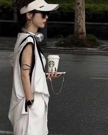 無袖寬松連帽背心闊腿短褲美式辣妹撞色休閒三件套內搭字母背心