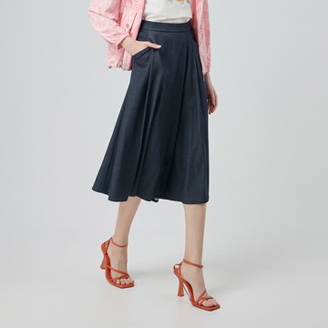 ILEY伊蕾 -5℃休閒寬鬆縲縈牛仔褲(深藍；M-2L)