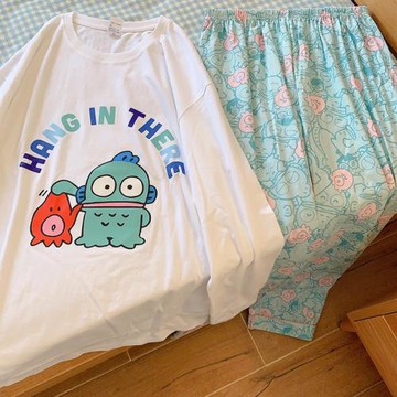 人魚漢頓丑魚睡衣女春秋季純棉圓領可愛卡通顯瘦寬松休閑學生套裝