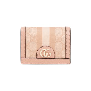 GUCCI Ophidia 條紋塗層帆布二折卡片小短夾(粉色)