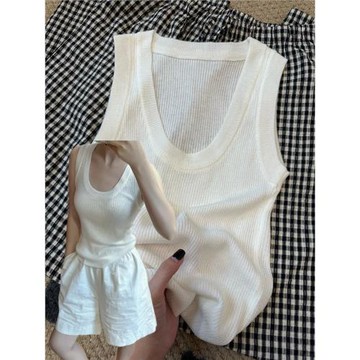 薄款冰絲U領針織吊帶女夏季2025遮副乳螺紋無袖上衣慵懶外穿背心