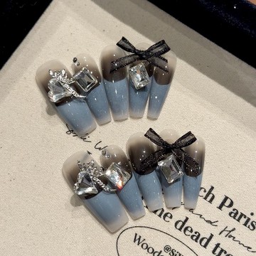 ✨Hannah✨藝禾藍寶盒輕奢純慾超長梯手工穿戴甲氣質溫柔僊氣名媛風長款美甲美甲師藝禾 QRV6