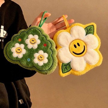 ❤️臺灣出貨❤️卡通可愛笑臉花太陽花擦手巾掛式珊瑚絨加厚廚房抹布衛生間手帕✨好物甄選