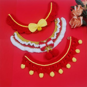 貓咪圍脖裝飾寵物項圈編織老虎鈴鐺領結可愛狗狗小型犬裝飾品過年