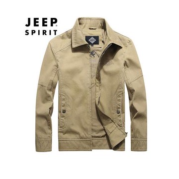 JEEP SPIRIT夾克男士休閑全棉翻領寬松大碼外套工裝中年純色上衣