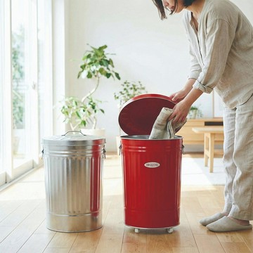 日本 OBAKETSU 手工製附輪垃圾桶 42L(送垃圾袋環) - 白色