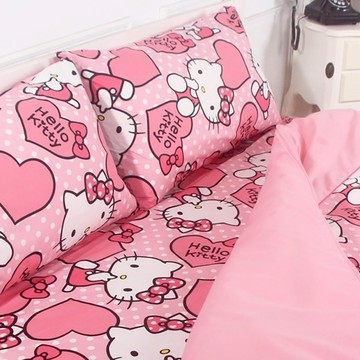 LoveCity 寢城之戀 台灣製 三麗鷗正版授權 混紡棉 薄被套床包組  床包 + 薄被套 + 枕套 x 2  雙人  粉紅佳人