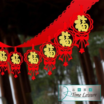 Time Leisure 農曆春節拉花波浪毛氈裝飾吊旗(花邊金福拉花/3M)