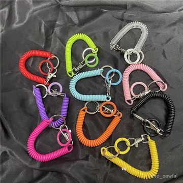 🔥桃園出貨-熒光色掛繩鑰匙防丟彈簧圈圈耳機殻手鏈掛飾車鑰匙扣書包掛件