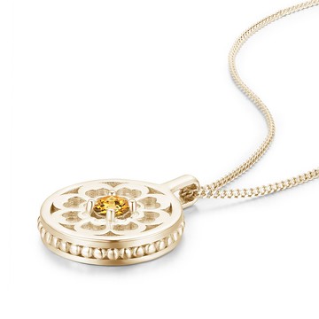 黃水晶錢幣項鍊-個性訂製銀幣吊墜-純銀徽章刻字頸鍊-黃色藍寶石