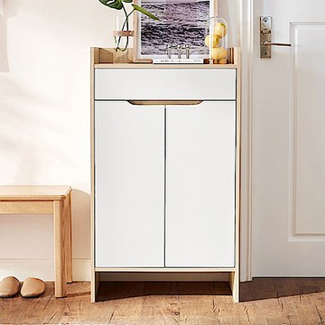 hoi! 林氏木業美式現代小戶型雙門對開0.6M鞋櫃 JS1N-原木+白色 (H014303598)