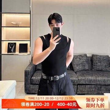 24SS原創設計個性百搭解構雙層拼接鏤空針織背心男女小眾設計痞帥