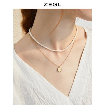 ZEGL天然淡水珍珠項鏈女雙層疊戴頸鏈輕奢小眾高級法式秋冬配飾品