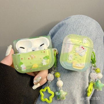 ✨限時特惠✨ins綠卡通露營小熊適用airpods2藍牙無綫耳機套蘋果3代pro耳機殻