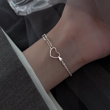 925純銀波光粼粼愛心手鏈女夏ins小眾設計手飾年新款簡約飾品