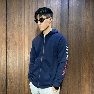 美國百分百【全新真品】Tommy Hilfiger 連帽外套 棉質 TH 外套 長袖 素面 logo 深藍 BD80