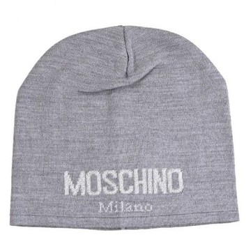 MOSCHINO 銀蔥品牌LOGO針織毛帽(灰)