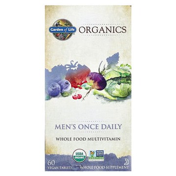 Garden of Life, Organics，男性每日一次，全食多維生素，60 片全素片