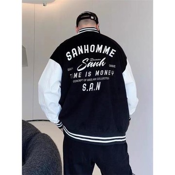 潮牌大碼男裝胖子加肥加大碼外套男秋季肥佬字母刺繡棒球服夾克潮