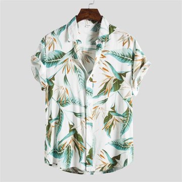 2023夏季男士修身短袖印花襯衫潮流夏威夷風痞帥襯衫Men's shirt