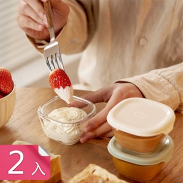 【荷生活】帶蓋防塵可疊加玻璃保鮮盒 耐冷耐熱可微波大口徑醬料存放盒-2入組