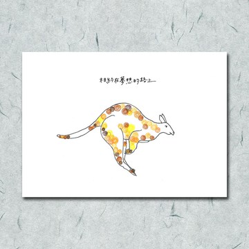 動物4/ 圈圈/ 袋鼠/ 手繪 /卡片 明信片